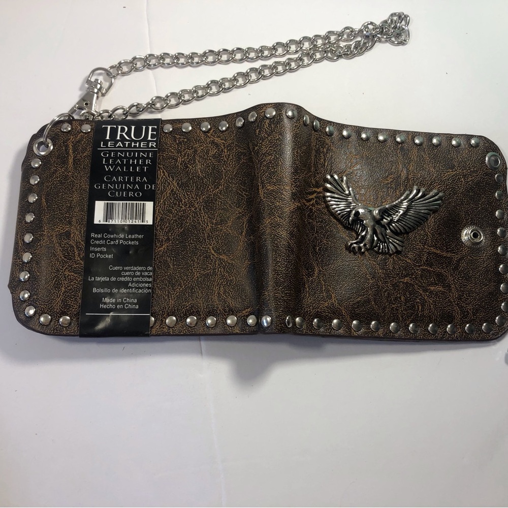 0025 leather wallet, black/brown studded eagle